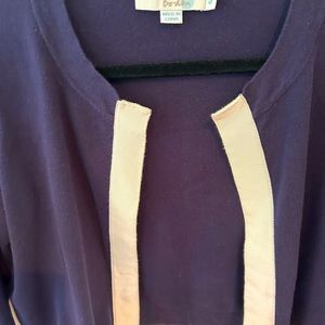 Boden navy cropped cardigan with white ribbon